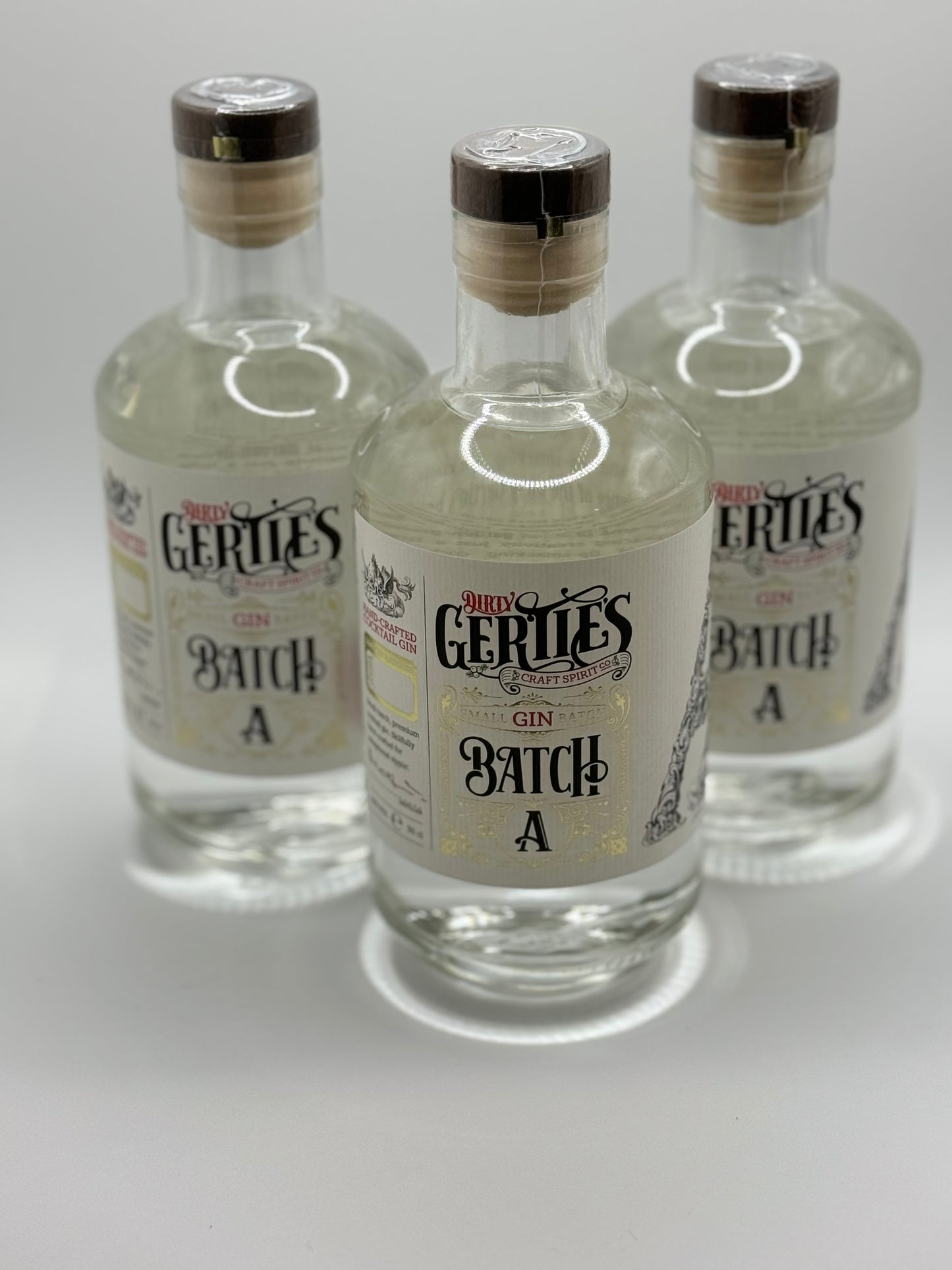 picture of 3 bottles of DG Gin in a photo booth setting 